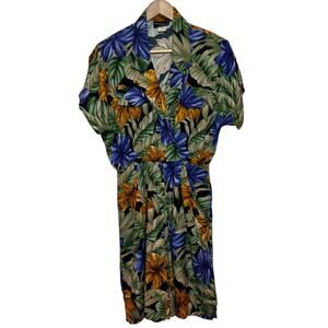 Vintage 1980’s Floral Tropical Hawaiian Print Rayon Romper Made in USA